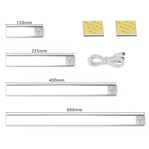 Sensor de movimiento PIR ultradelgado, 36/76/140LED, luz de armario, recargable vía USB, 3 modos de Color, luces de noche ► Foto 1/6