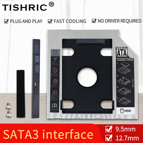 TISHRIC-disco duro Universal de aluminio 2 ° HDD Caddy 9,5 12,7mm SATA 3,0, caja de la unidad de disco duro Optibay, carcasa 2,5 SSD para ordenador portátil DVD-ROM ► Foto 1/6