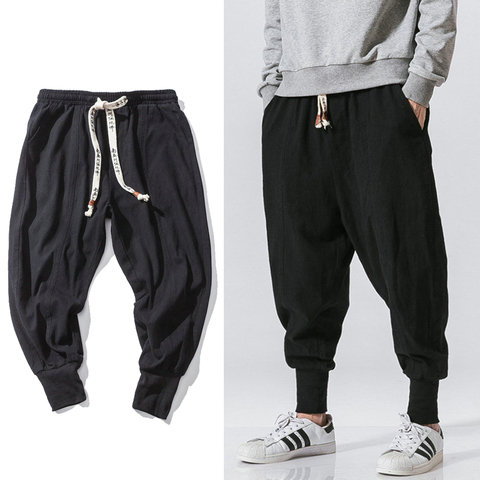 Pantalones harén de estilo chino para hombre, ropa de calle, informales, para correr, de algodón y lino, pantalones de chándal hasta el tobillo, M-5XL ► Foto 1/6