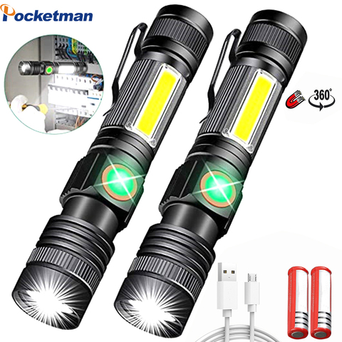 Linterna táctica de bolsillo LED de 12000LM, antorcha magnética súper brillante con luz lateral Cob, resistente al agua, con zoom, 4 modos para exteriores ► Foto 1/6