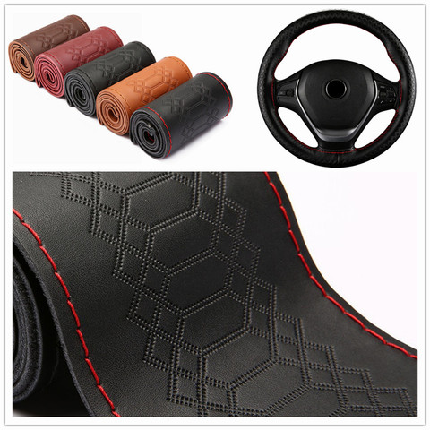 Funda Universal para volante de coche, de cuero genuino, trenzada a mano, en relieve ► Foto 1/6