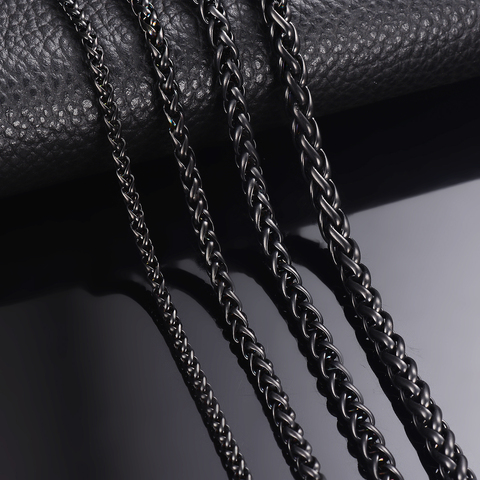 1 unidad de ancho de 3mm/4mm/5mm/6mm, collar de cadena de eslabones de quilla de Color negro para hombres y mujeres, collar de cadena de acero inoxidable ► Foto 1/3