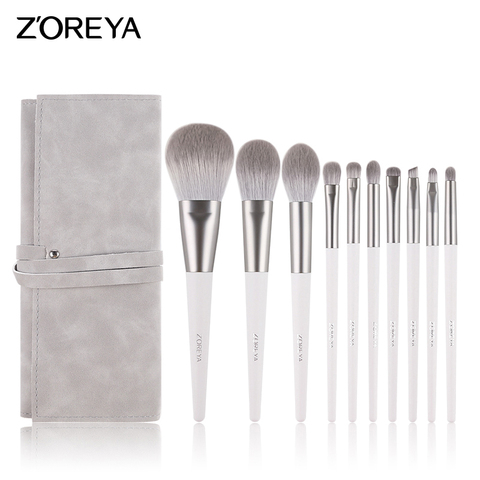 Zoreya marca pelo sintético suave sombra de ojos cepillo mango blanco mezcla rubor labio polvo resaltador maquillaje brochas Set 10 piezas ► Foto 1/6