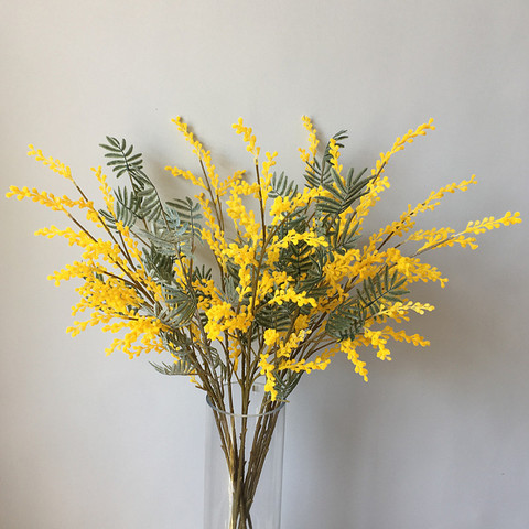Flores artificiales de Acacia amarillo Mimosa Spray cereza rama decoración para evento, Fiesta y Bodas mesa de casa flor ► Foto 1/6