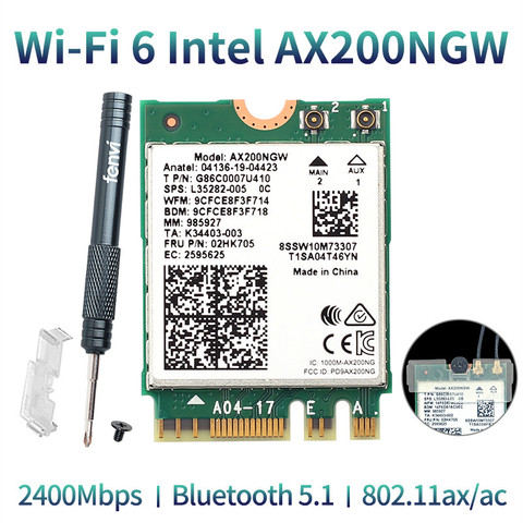 Tarjeta WiFi inalámbrica de doble banda, 2400Mbps, Wifi 6 para Intel AX200 NGFF M.2 Bluetooth 5,1, adaptador AX200NGW Wifi6 2,4G/5Ghz 802.11ac/ax ► Foto 1/6