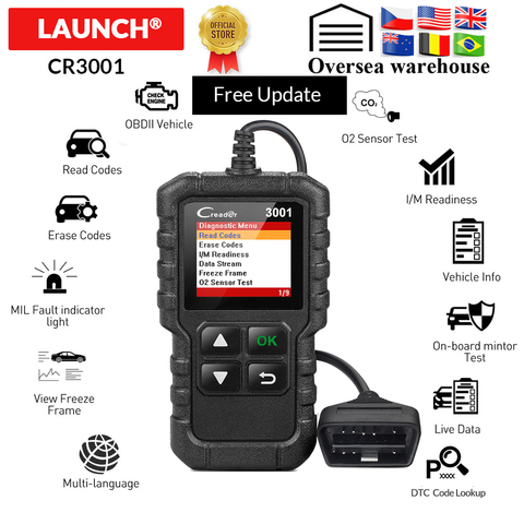 Launch-lector de código CR3001 obd2, escáner X431 CR3001 con función obdii completa, luz de diagnóstico de apagado del motor cr319 elm327 ad310 ► Foto 1/6