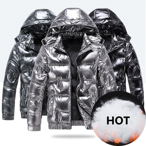 2022 nuevo brillante de cuero de los hombres de invierno chaqueta Casual chaqueta prendas de vestir impermeable globo acolchado cálido con capucha prendas de vestir de abrigo ► Foto 1/1