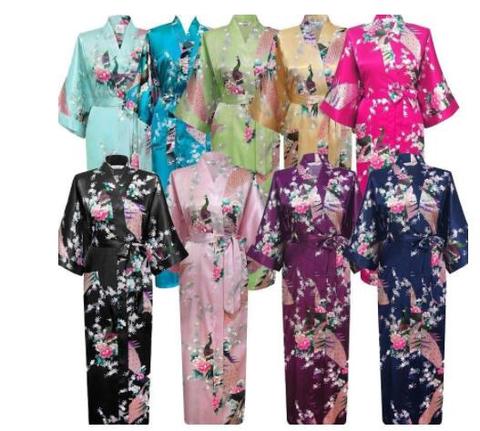 Bata larga kimono de dormir para mujer, con estampado de flores, ropa de lencería femenina, estilo chino, con diseño floral y pavo real, para novia y dama de honor, sexy, para boda, talla grande XXXL ► Foto 1/6