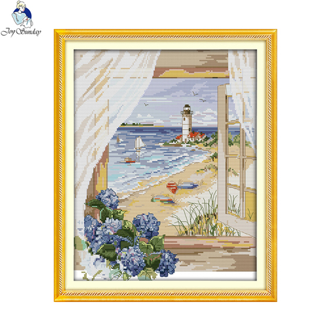 Vistas al mar fuera de la ventana paisaje Cruz puntada kit 14ct 11ct impresión juego de punto de cruz bordado Decoración de casa ► Foto 1/6