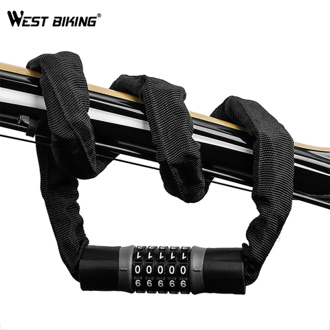 WEST BIKING-Candado con cadena larga de seguridad para bicicleta, accesorio antirrobo de acero, con código de contraseña, para motocicleta, para bicicleta eléctrica ► Foto 1/6