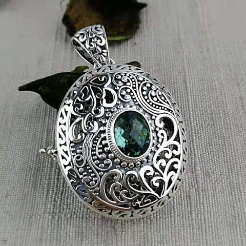 S925 plata pura kawu caja con piedra de cristal colgante barroco antiguo suéter cadena colgante para mujer ► Foto 1/6