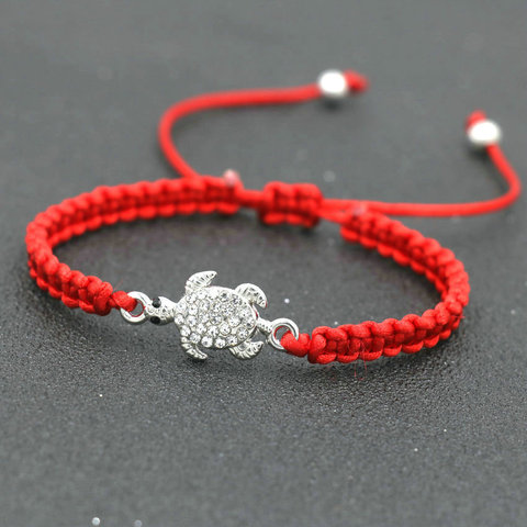 Pulsera minimalista de plata con forma de tortuga marina para mujer, brazalete con colgante de tortuga de mar, hilo de cuerda roja, chacra, joyería Bohemia, regalo de amor ► Foto 1/6