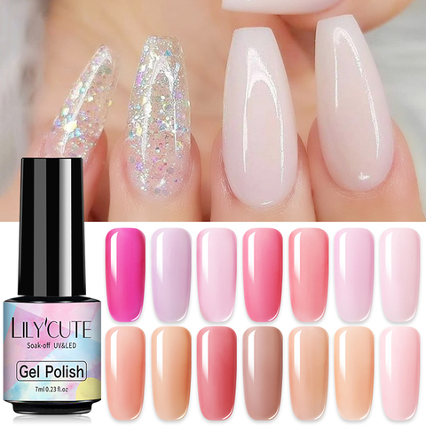 LILYCUTE-esmalte de uñas de Gel semitransparente, serie de colores rosa Nude, Gel de cristal para decoración de uñas, esmalte de uñas en Gel eliminable en 7ml ► Foto 1/6