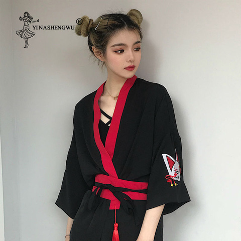 Kimono japonés Harajuku para mujer, blusas japonesas bordadas con Zorro, Tops informales blusas tipo Kimono, Cosplay, Kimono con cinturón - de precios y revisión | Vendedor de AliExpress - YLE