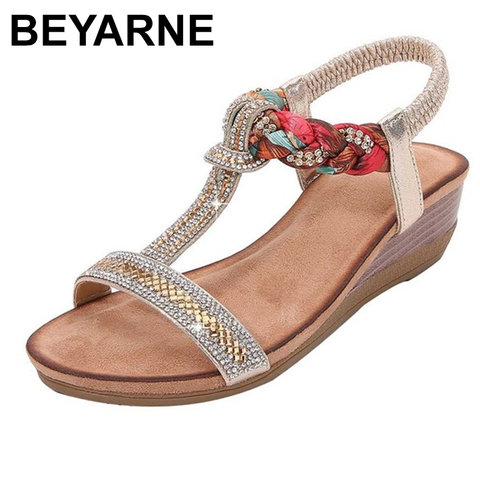 BEYARNE-Sandalias de tacón alto para mujer, zapatos femeninos de cuña, plateados, sin plataforma de encaje, para verano, 2022 ► Foto 1/6