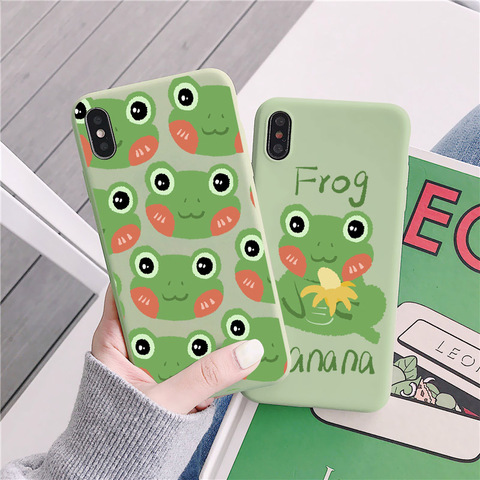 Funda de TPU suave con dibujos animados de la rana para iPhone, funda de teléfono de color verde menta con diseño divertido de la rana para iPhone 12 11 pro MAX XR XS MAX X 6S 7 8 Plus SE 2022 ► Foto 1/6