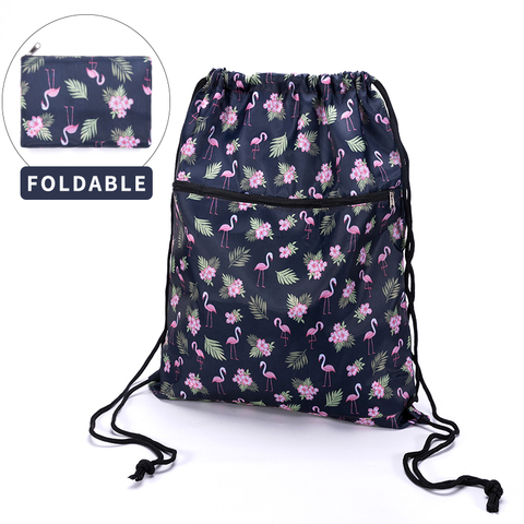 Mochila de cuerda impermeable plegable para hacer ejercicio al aire libre, viaje, dibujos animados, escuela, bolsa de compras respetuosa con el medio ambiente con cremallera ► Foto 1/6