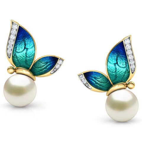 FDLK-pendientes de botón de perlas de mariposa para mujer, aretes dorados de cristal esmaltado ► Foto 1/6