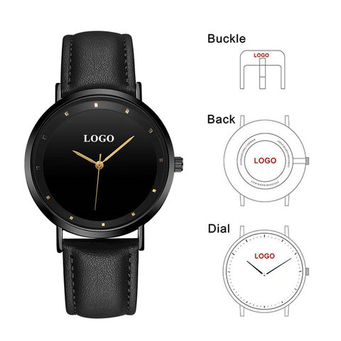 CL056-reloj de pulsera personalizado con correa de cuero genuino para hombre, cronógrafo de marca de color negro completo, diseño Original personalizado ► Foto 1/6