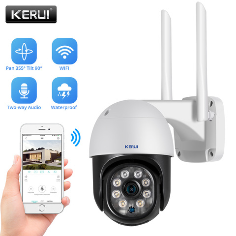 KERUI-cámara IP de seguridad para el hogar, dispositivo de vigilancia PTZ a todo Color con visión nocturna, alarma de detección de movimiento, HD 1080P, Wifi, para exteriores ► Foto 1/6