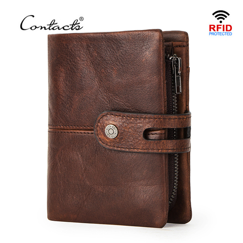 CONTACT'S-cartera Crazy Horse de cuero para hombre, monedero informal, tarjetero, billetera pequeña, carteras masculinas RFID ► Foto 1/6