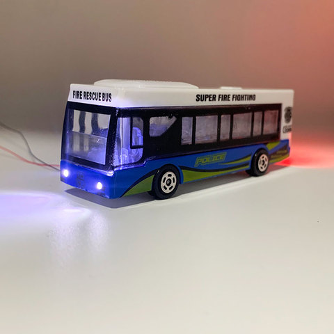 Diorama-modelo de autobús a escala HO/N 1/87 1/150, autobús en miniatura, autobús de rescate de bomberos, coches iluminados de 12V ► Foto 1/6