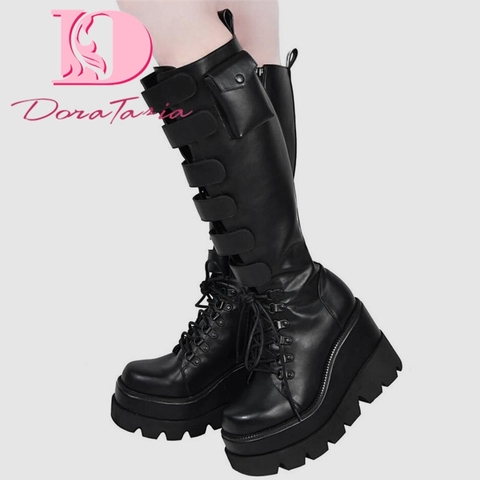 Botas altas hasta el muslo con hebilla para mujer, zapatos elegantes de plataforma, estilo punk, talla grande 43 ► Foto 1/6