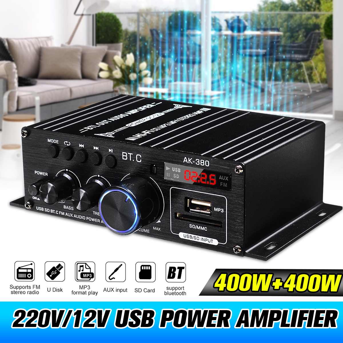 AMPLIFICADOR DE POTENCIA HiFi AK380/AK370, 800W, Bluetooth 5,0, estéreo, para el hogar y el coche, 12V, amplificador de sonido Digital, reproductor de BASS Music, Radio FM ► Foto 1/6