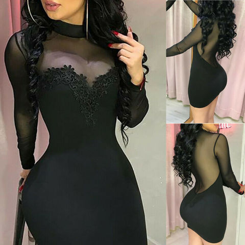 Sexy otoño las mujeres Bodycon vestido tubo Sexy rojo de punto de algodón de manga larga de Primavera de 2022, vestido Casual negro vestidos de fiesta ► Foto 1/6