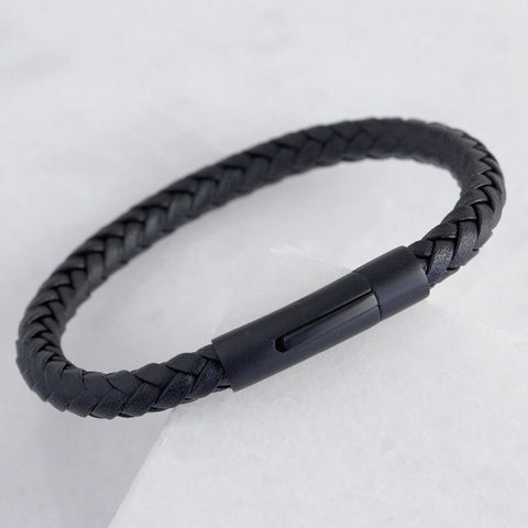 Pulsera de cuero trenzado para hombre, brazalete de acero inoxidable hecho a mano, Simple, regalo de joyería ► Foto 1/5