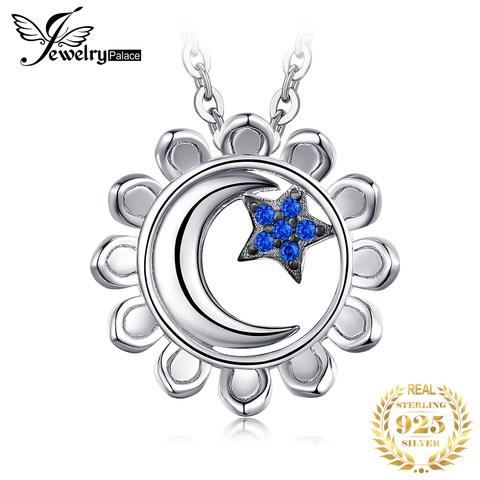 JewelryPalace-Colgante de plata de ley 925 de sol, luna y estrella azul, colgante sin cadena con espinela azul, para mujeres ► Foto 1/6