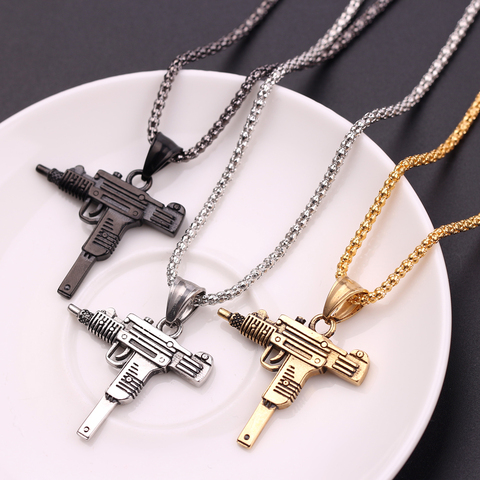 Collar con colgante en forma de pistola UZI Kolye para hombre, cadena masculina de estilo militar en Color dorado, negro y plateado, estilo gótico Hip Hop ► Foto 1/6