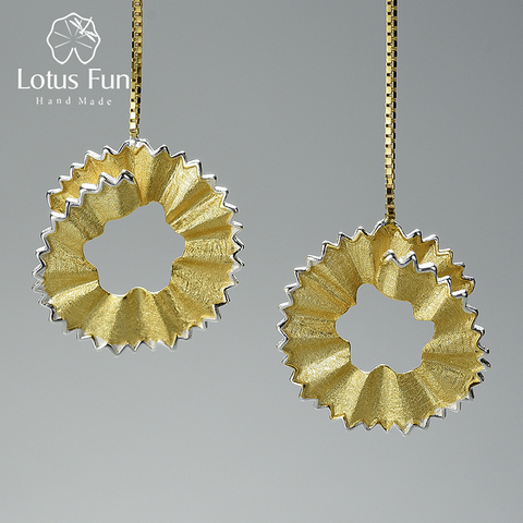 Lotus Fun-pendientes colgantes con diseño de virutas de lápiz para mujer, aretes de oro de 18K Plata de Ley 925 auténtica, regalo para mujer, joyería fina ► Foto 1/6