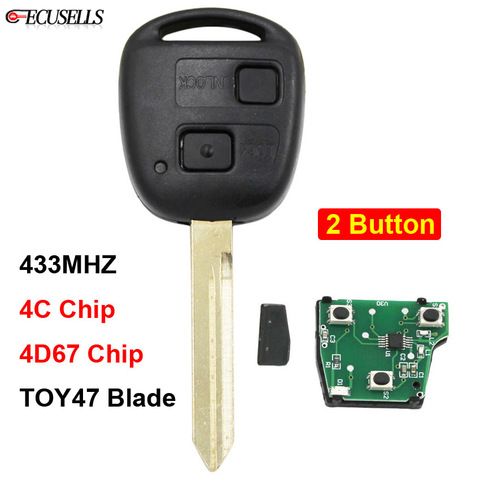 2 botón remoto llave de coche 433 Mhz 4C/4D67 Chip para Toyota RAV4 Corolla Yaris Auris altolyer Prado Camry TOY47 hoja sin cortar ► Foto 1/6