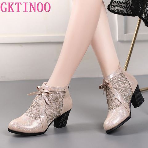 GKTINOO Diamante de imitación de moda gasa sandalias novedad de verano malla de botas de cuero genuino de las mujeres zapatos hueco botas tamaño 40-42 ► Foto 1/6