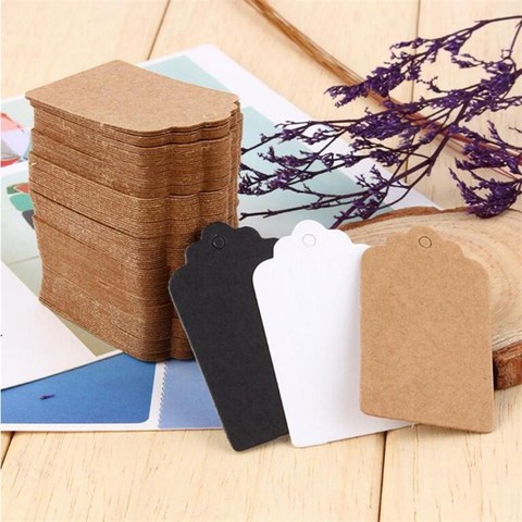 Etiquetas de papel Kraft artesanales, etiquetas de regalo de boda, decoración de regalo, Etiqueta de Embalaje, marrón/Negro/Blanco, 100 Uds. ► Foto 1/6