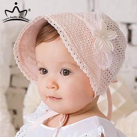 Gorra de encaje con flores para bebé, gorro de princesa para bebé, con lazo, Color sólido, sombrero de cubo para niño pequeño ► Foto 1/6