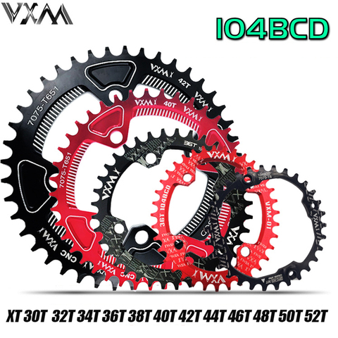 VXM bicicleta 104BCD manivela redondo Oval 30T 32T 34T 36T 38, T 40T 42T 44T 46T 48T 50T 52T estrecha amplia rueda de cadena MTB plato de bicicleta ► Foto 1/6