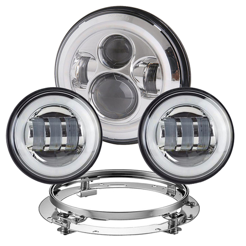 Faro LED blanco DRL de 7 pulgadas, luces antiniebla Halo de 4,5 pulgadas, anillo adaptador para Harley Touring Electra Glide Road King Street Glide ► Foto 1/6