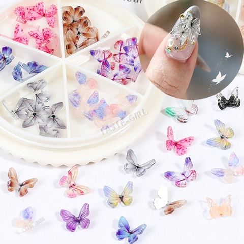 30 Uds./rueda 3D de mariposas de colores para decoración de uñas, diamantes de imitación, adornos Pixie, manicura artesanal AB ► Foto 1/6