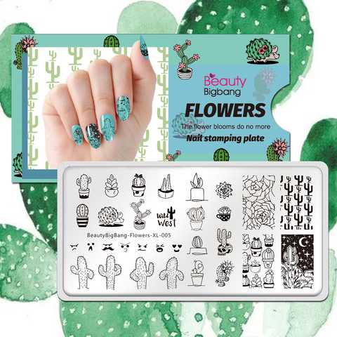 BeautyBigBang-placas de estampación para uñas, plantillas de acero inoxidable para estampado de uñas con flores, estilo 005, Cactus en maceta plantas, cielo nocturno ► Foto 1/6