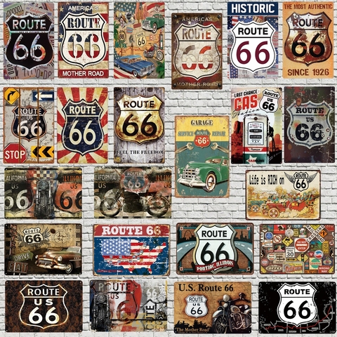 Señal de Metal de Route 66, placas de Metal desgastadas para pared, manualidad casera, cafetería, música, Bar, decoración de garaje, póster Vintage, DU-5144A ► Foto 1/6