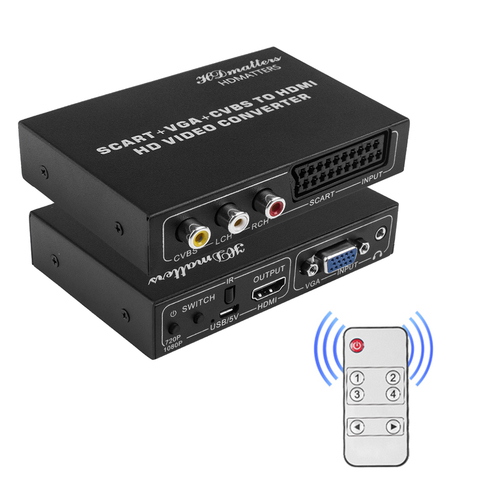 Compatible con HDMI HD Scart convertidor adaptador RCA VGA AV Scart a compatible con HDMI interruptor adaptador HD a Scart VGA AV Splitter ► Foto 1/6