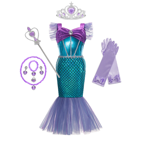 Vestidos de princesa de sirena para niñas, disfraz de Cosplay de poliéster para fiesta de Halloween ► Foto 1/6