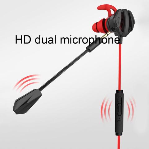 Auriculares internos con cable y reducción de ruido dinámico portátil, auriculares para videojuegos y ordenador, auriculares con micrófono Dual ► Foto 1/6