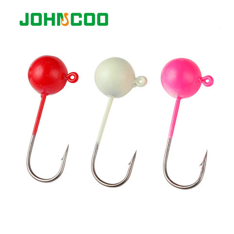 JOHNCOO 10 Uds cabeza de Jig pesca señuelos de gancho de púas gancho luminoso plomo gancho 1g-7g pesca con un solo anzuelo señuelo suave cebo de pesca ► Foto 1/6