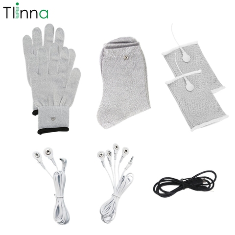 Tlinna conductor de plata de fibra de guantes rodilleras EMS de terapia de masaje eléctrica Cable calcetines de almohadillas de electrodos para Digital masajeador ► Foto 1/6