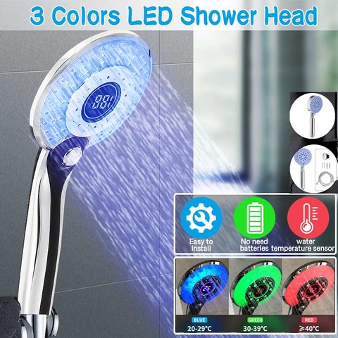 Cabezal de ducha LED de 3 colores, pantalla LCD Digital, Control de temperatura, cabezal de ducha con agua de grifo ► Foto 1/6