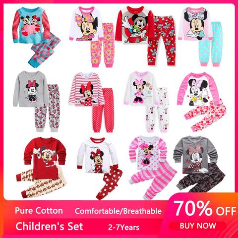 Conjuntos de ropa para niños, ropa de dormir, conjunto de Pijamas de colección de Mickey, Minnie Mouse, Pijamas de otoño para niñas ► Foto 1/6