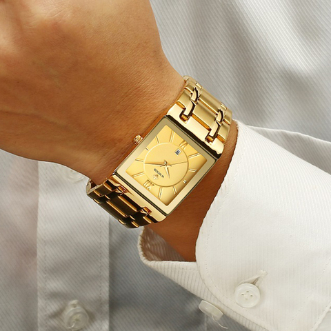 Reloj Masculino WWOOR, reloj de oro cuadrado para hombres, relojes de marca superior de lujo de cuarzo dorado, reloj de pulsera resistente al agua de acero inoxidable ► Foto 1/6
